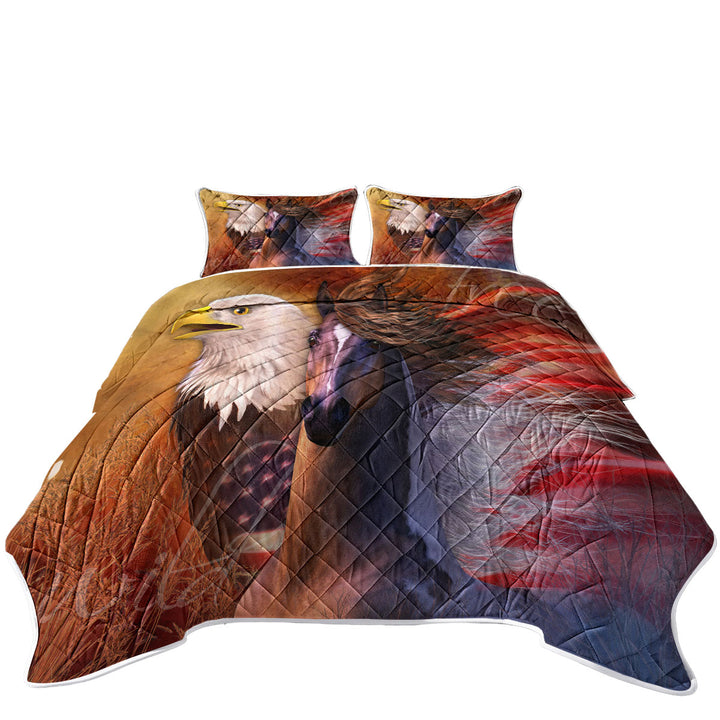 Quilt with USA Wild and Free American Eagle and Horse