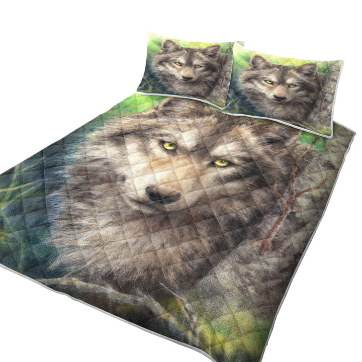 Quilt with Wild Animals Art Grey Wolf Forest Watch