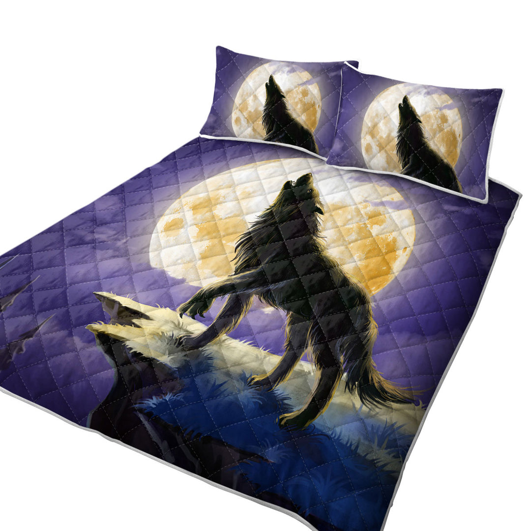 Quilts for Beds with Cool Wolf Howls at a Full Moon