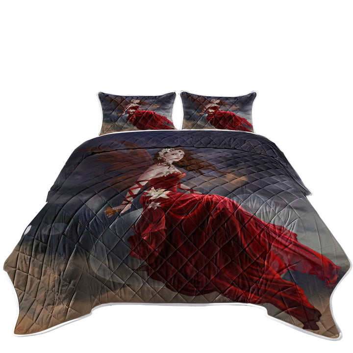 Quilts for Beds with Fantasy Art Crimson Lily Pretty Woman Fairy