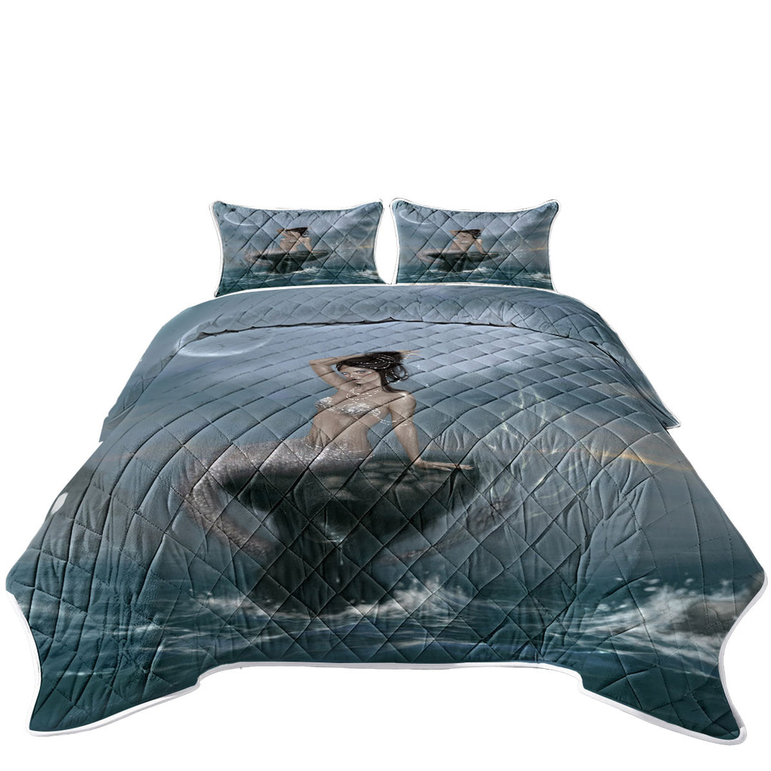 Quilts for Beds with Fantasy Ocean Art the Beautiful Mermaid