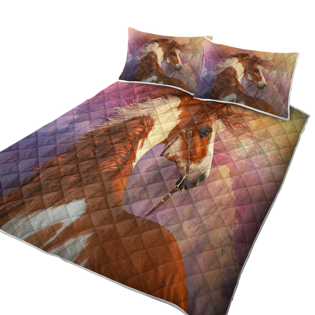 Quilts for Beds with Heart of the West Brown and White Pinto Horse