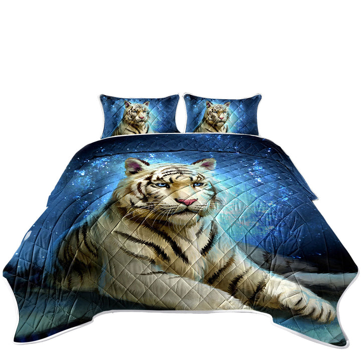 Quilts for Beds with Lovely White Tiger Art