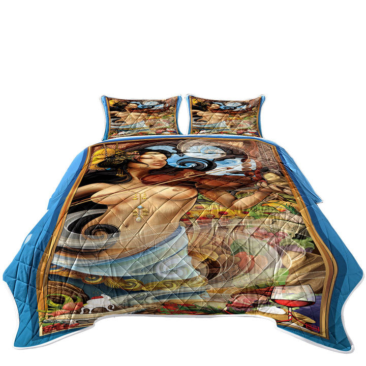 Quilts for Beds with Sexy Violinist Woman Goddess of Fine Dining