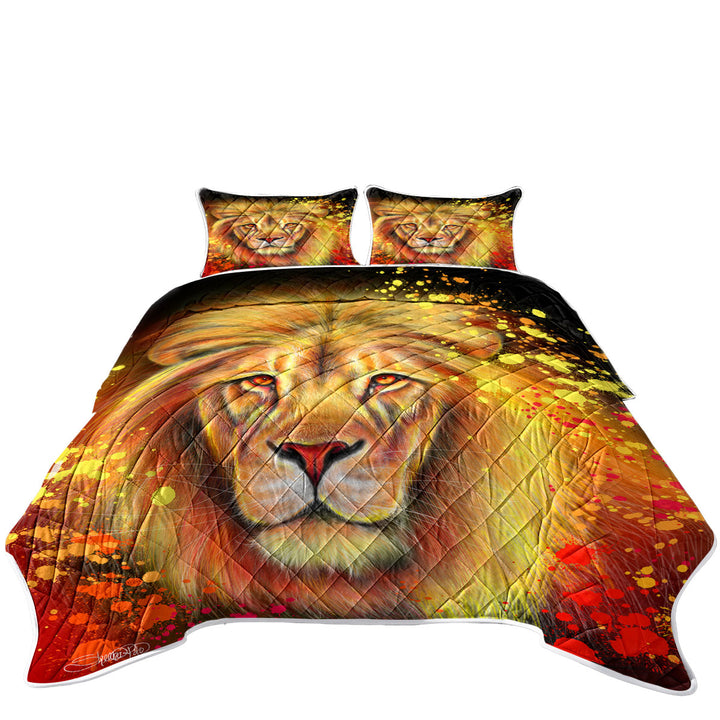 Quilts for sale with Artwork Neon Orange Lion