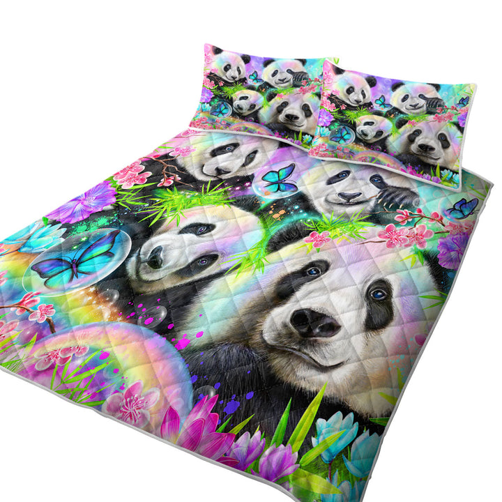 Quilts for sale with Cherry Blossom Rainbow Pandas