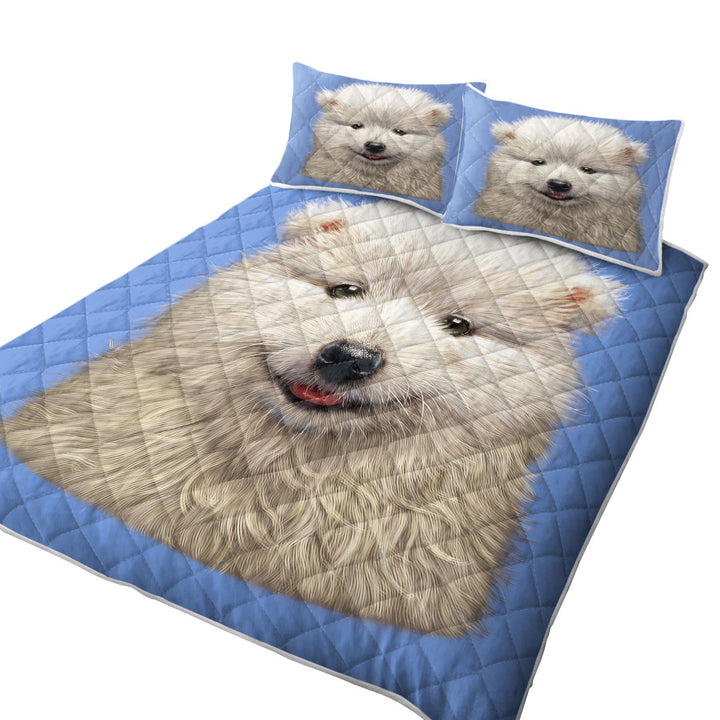 Quilts for sale with Cute Animal Art Adorable Samoyed Dog Puppy