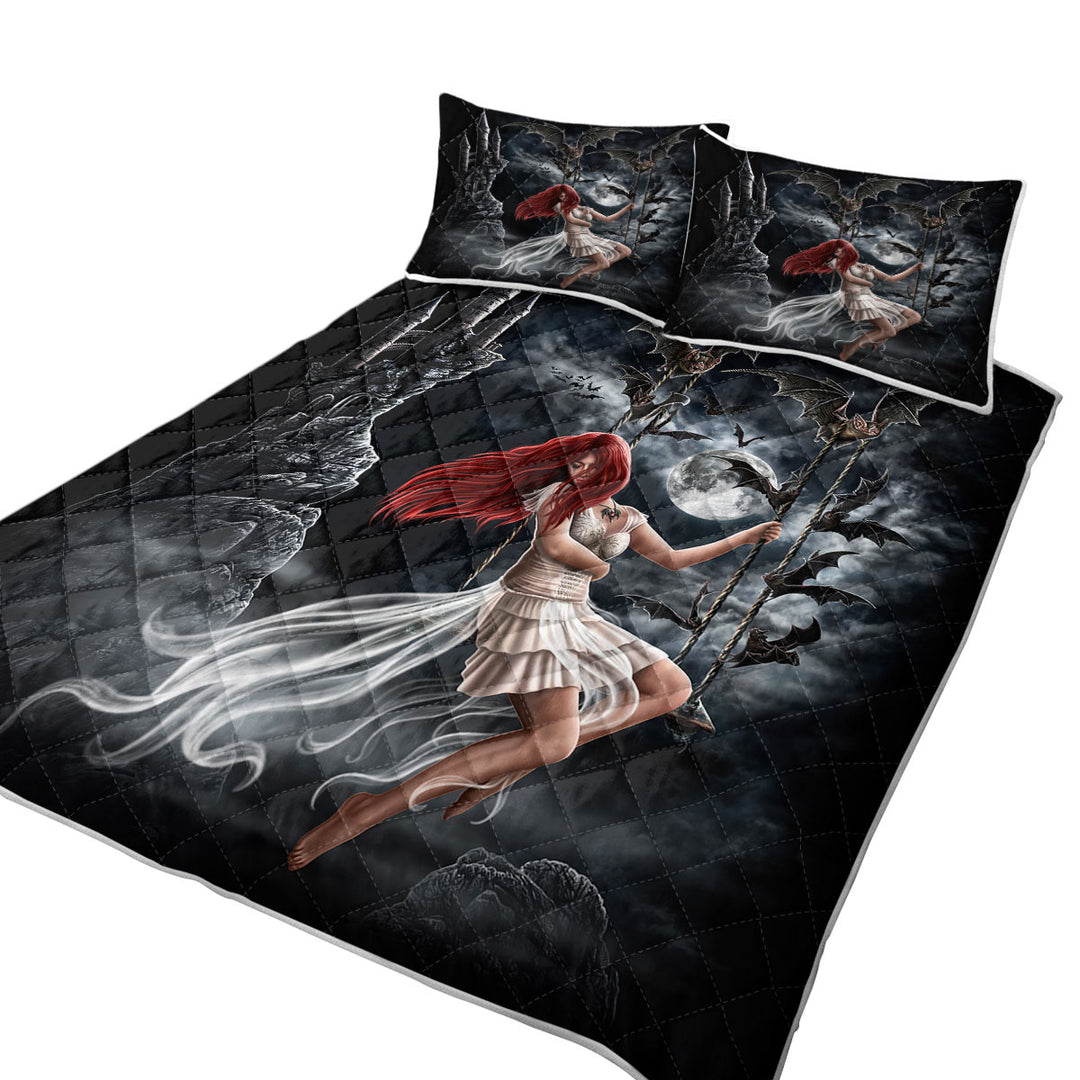 Quilts for sale with Gothic Night Art Draculas Bride Redhead Girl and Bats