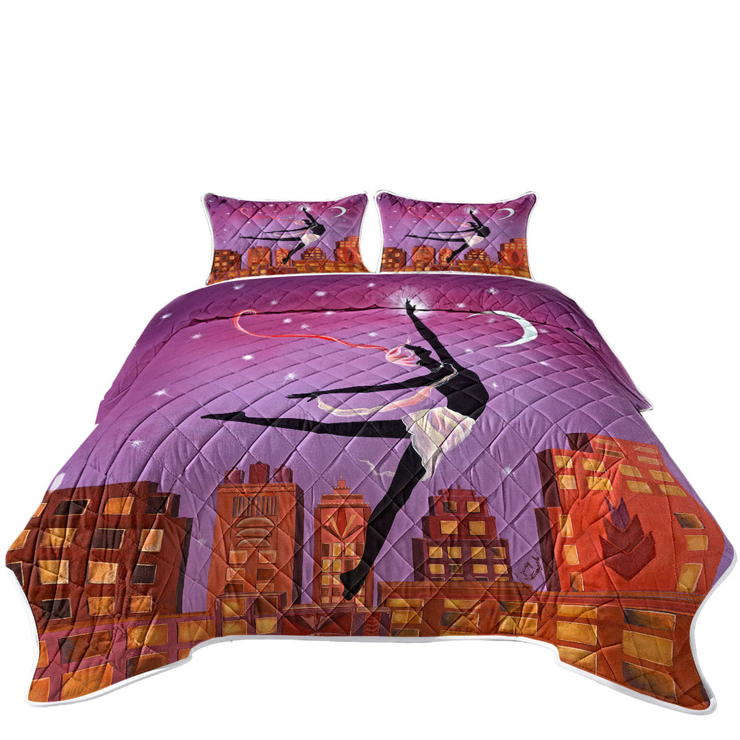 Quilts with Art Deco Arabesque Night City Dancing Painting