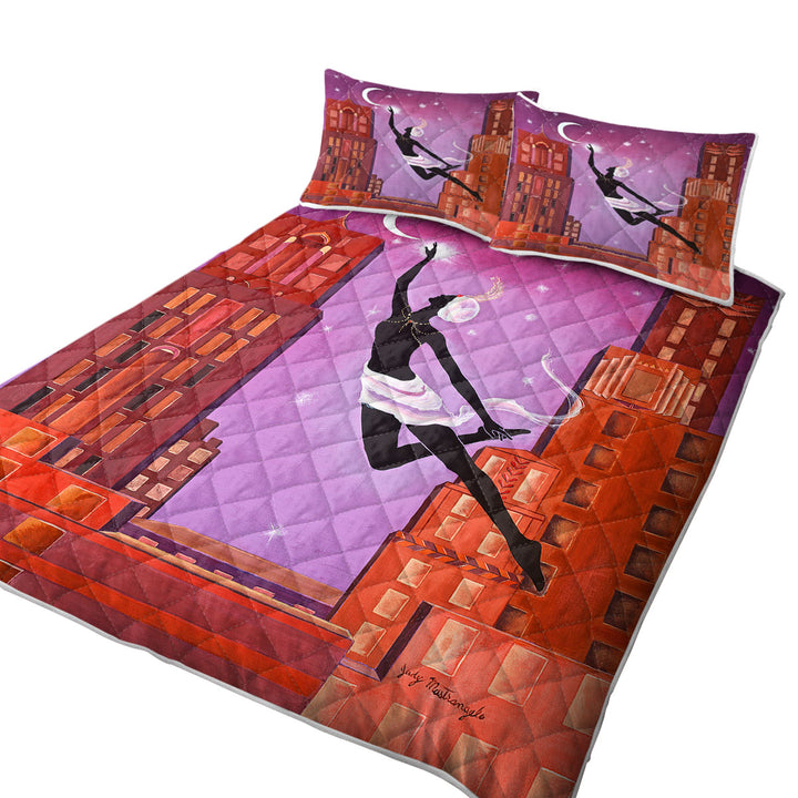 Quilts with Art Deco Gliding Night City Dancing Painting