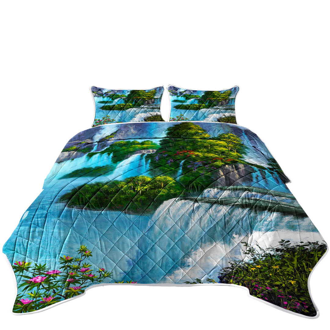 Quilts with Art Painting of Nature Paradise Falls