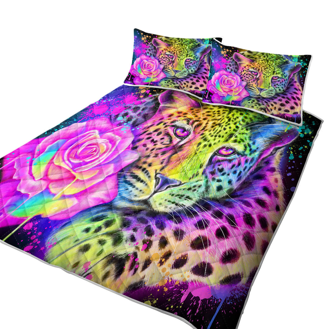 Quilts with Artwork Neon Rainbow Leopard