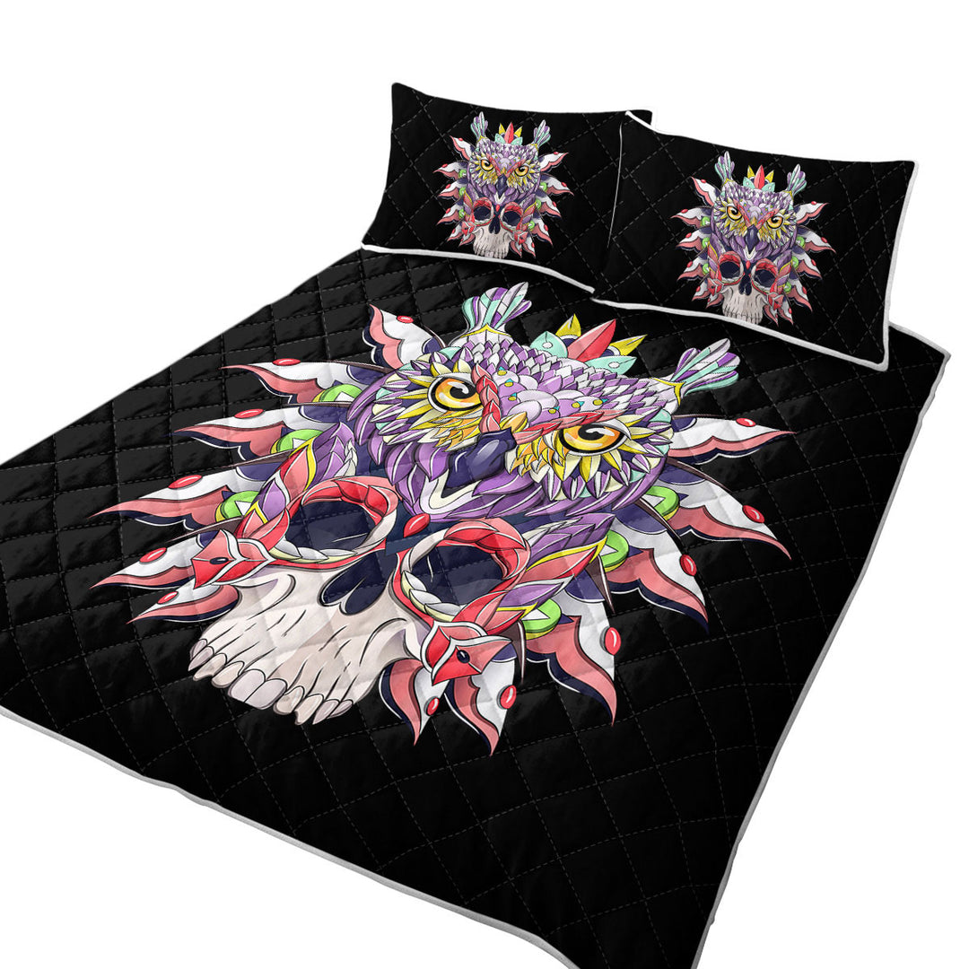 Quilts with Colorful Owl and Skull