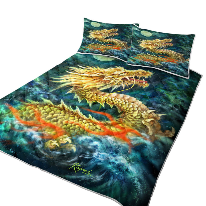 Quilts with Cool Art Full Moon Ocean Storm Chinese Dragon