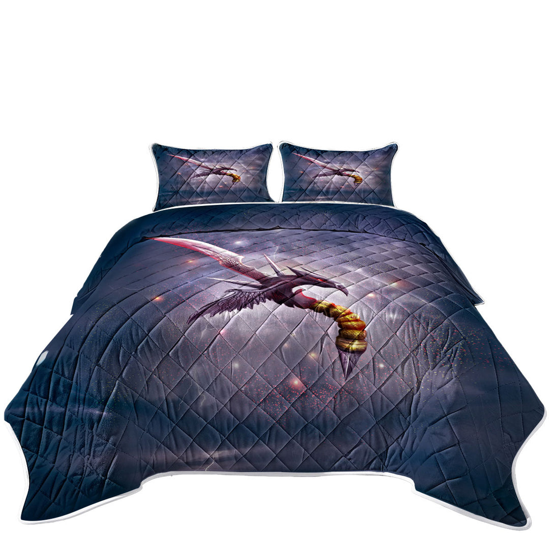 Quilts with Cool Dark Dragon Blade Fiction Art