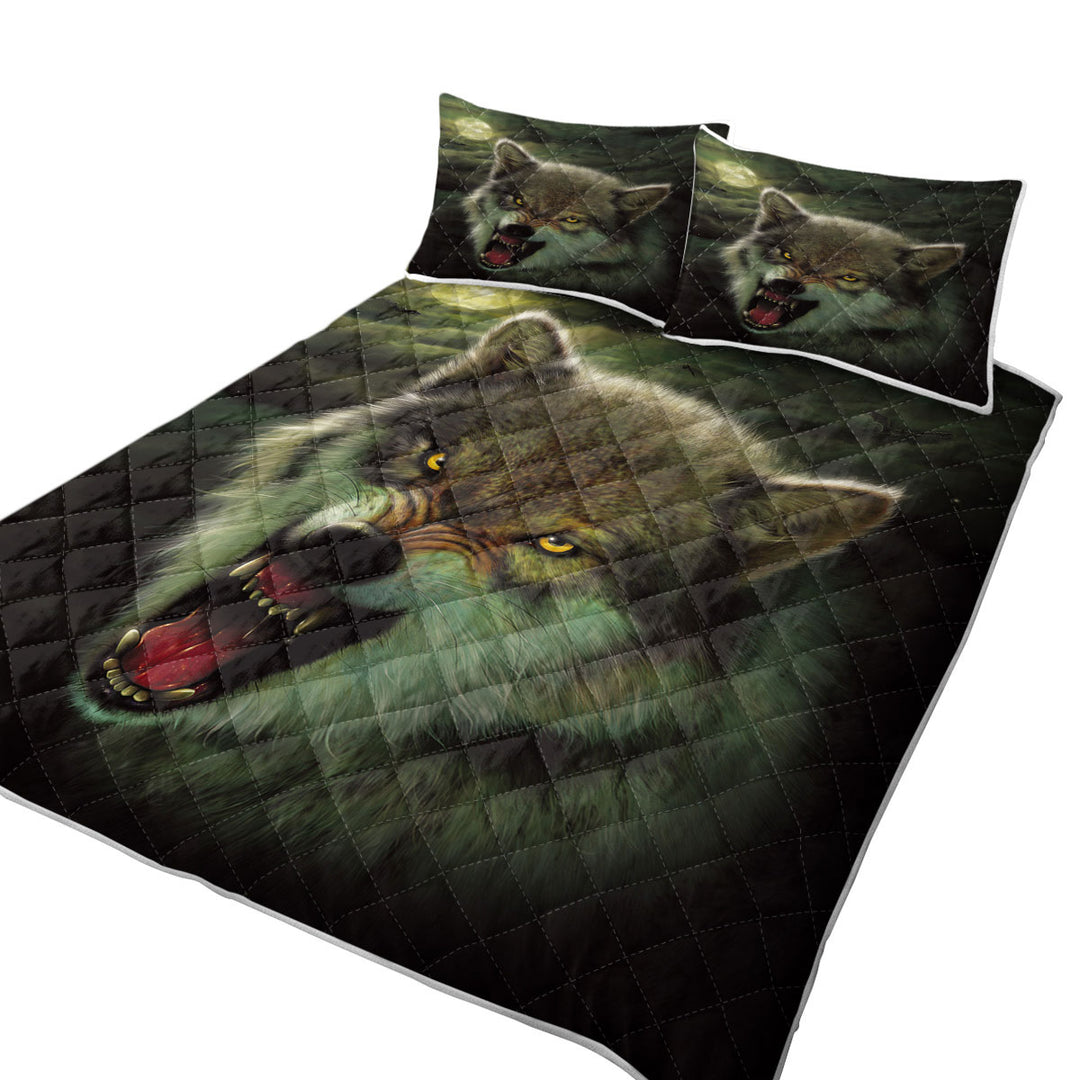 Quilts with Cool Wildlife Animal Art Nightbreed Moon Wolf