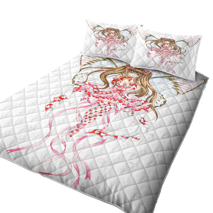 Quilts with Cute Fantasy Art Pink Champagne Butterfly Girl