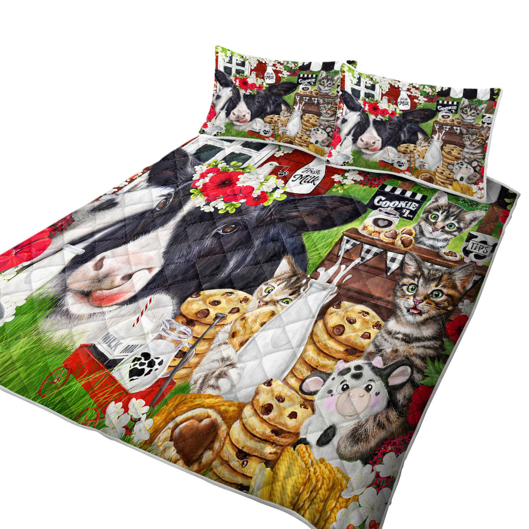 Quilts with Cute and Funny Cookies Milk Cow and Kitties