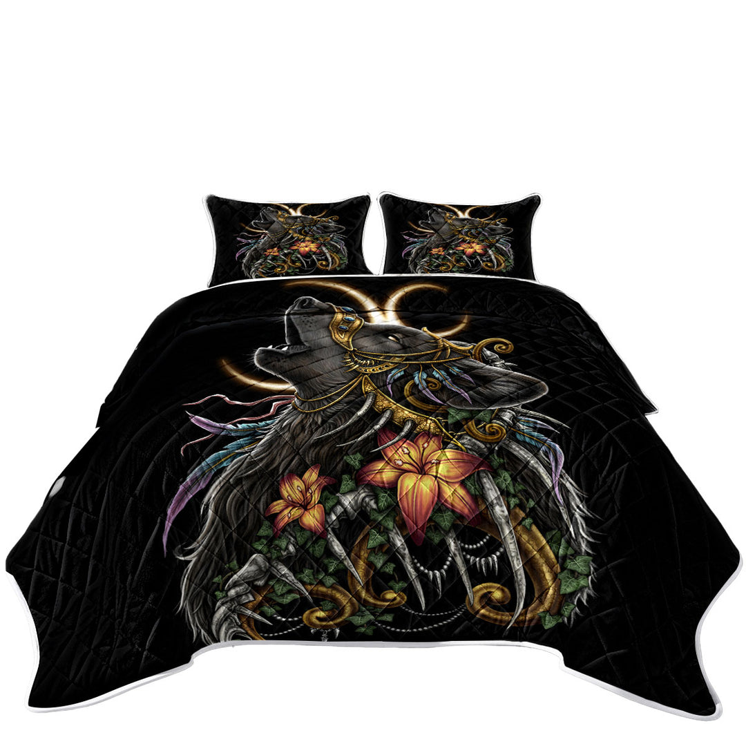 Quilts with Dark Art Lilies and Howling Wolf