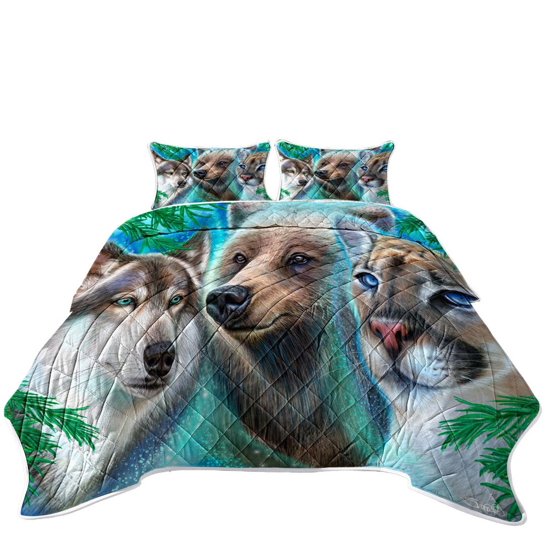 Quilts with Faces of Nature Wolf Bear Cougar