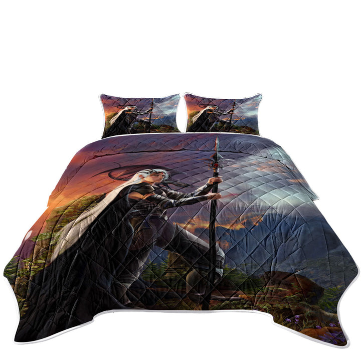 Quilts with Fantasy Art Burning Valley and Dragon Girl Warrior