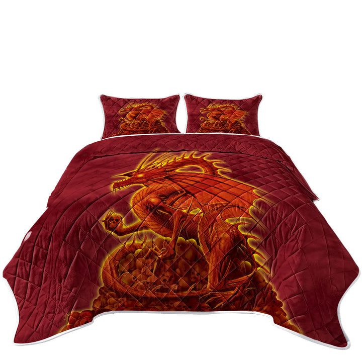 Quilts with Fantasy Art Scary Human Skulls Red Dragon