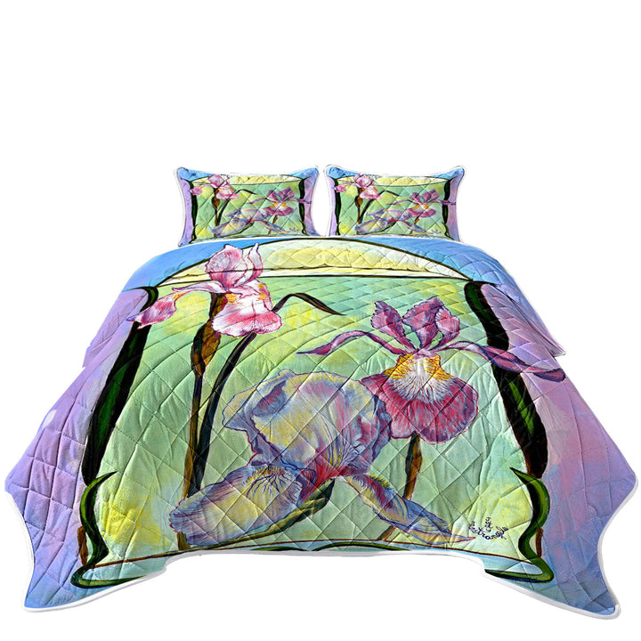 Quilts with Flowers Painting Art Deco Irises