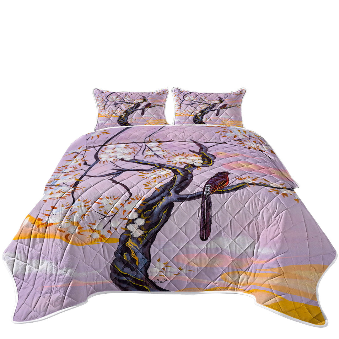 Quilts with Flowers Painting Bird on Lavender