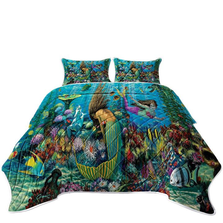 Quilts with Magical Underwater Corals in the Mermaids World