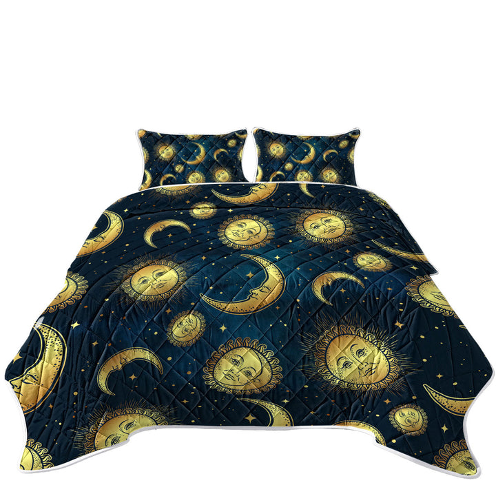 Quilts with Moon and Sun in Space