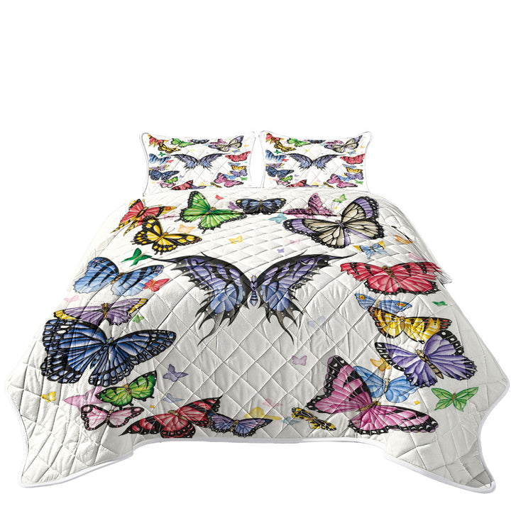 Quilts with Multi Colored Dark Ring of Butterflies