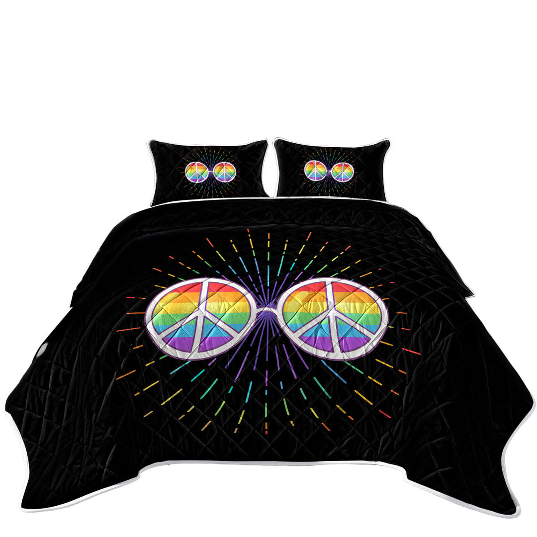 Quilts with Multi Colored Retro Peace Glasses