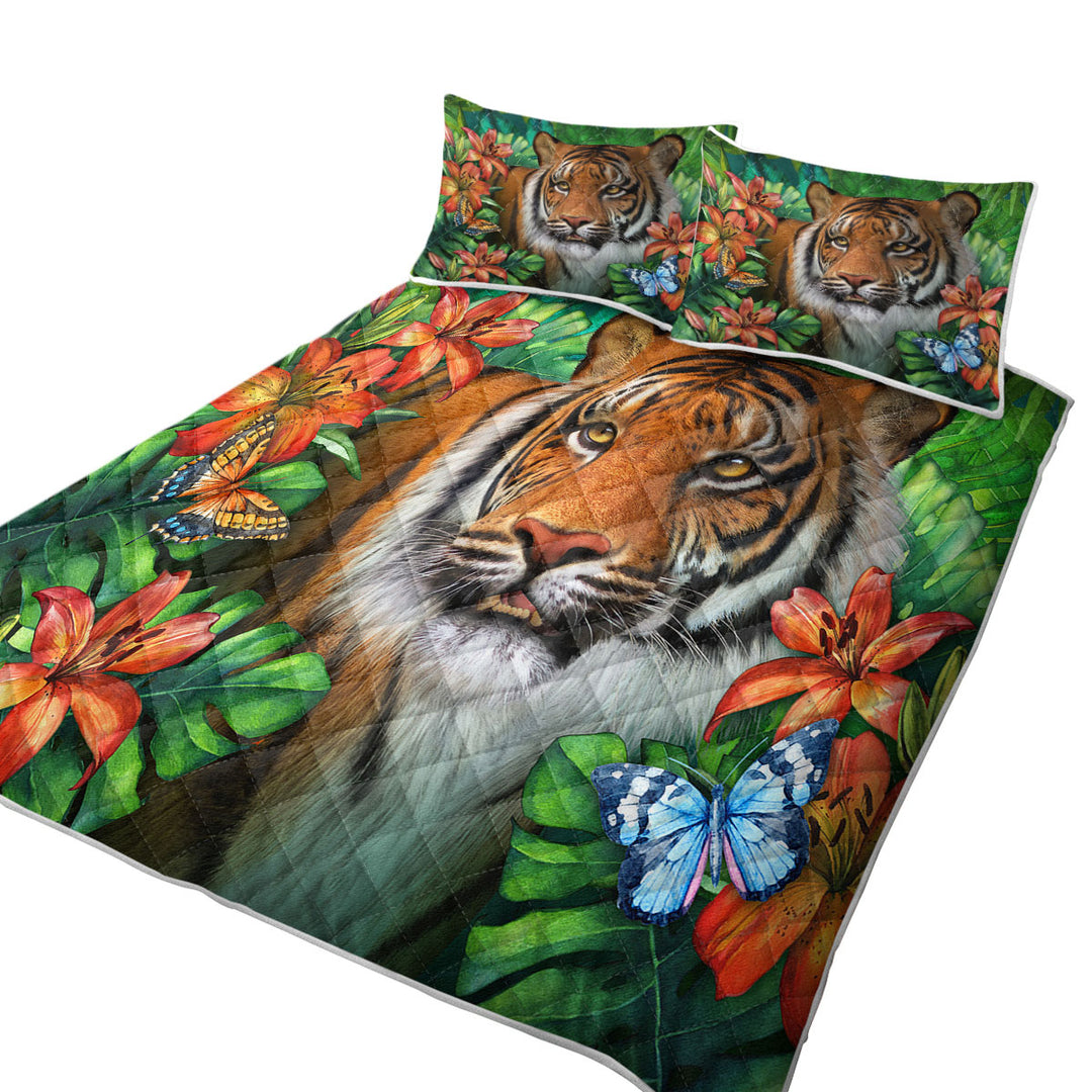 Quilts with Tropical Flowers and Animals Wild Tiger Lily