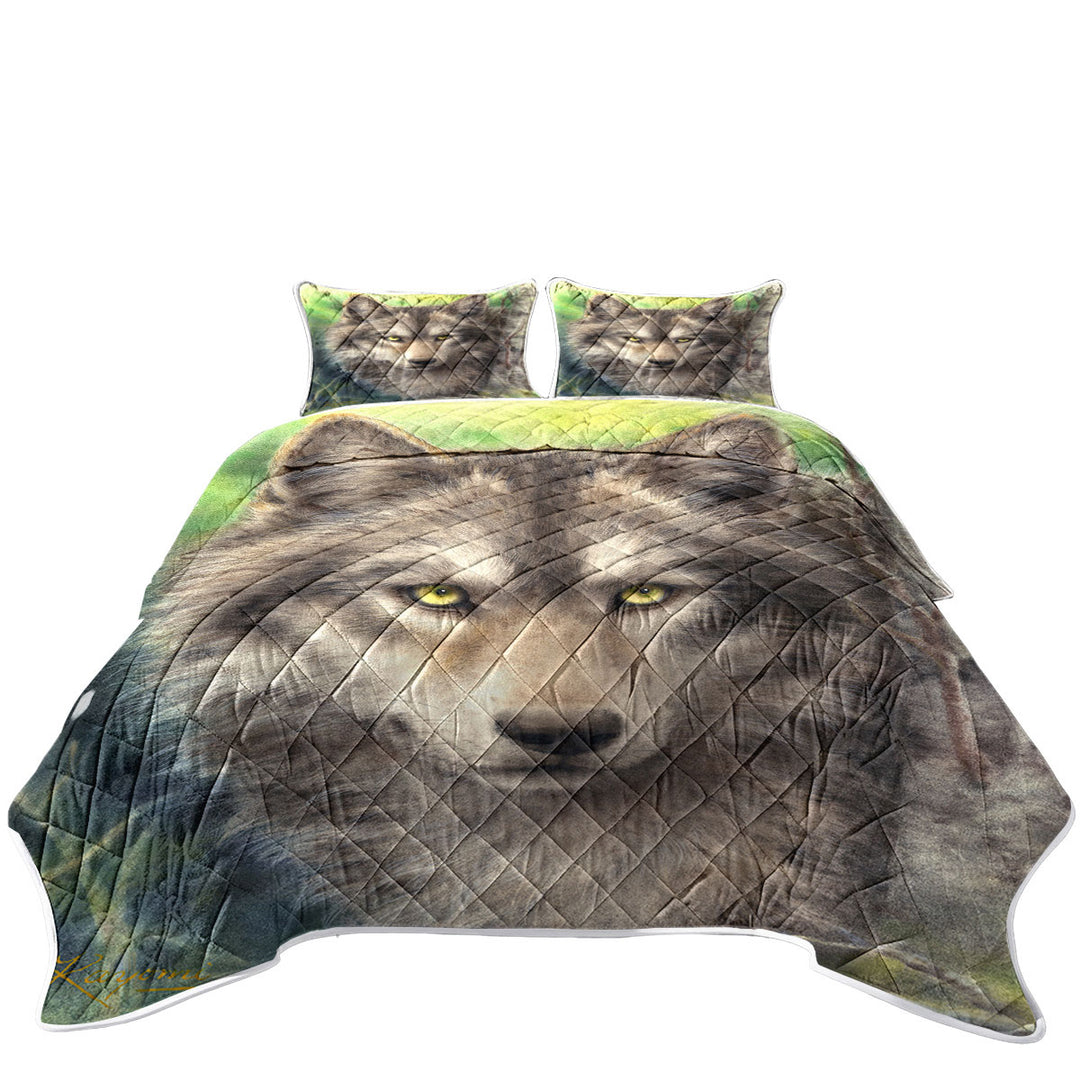 Quilts with Wild Animals Art Grey Wolf Forest Watch