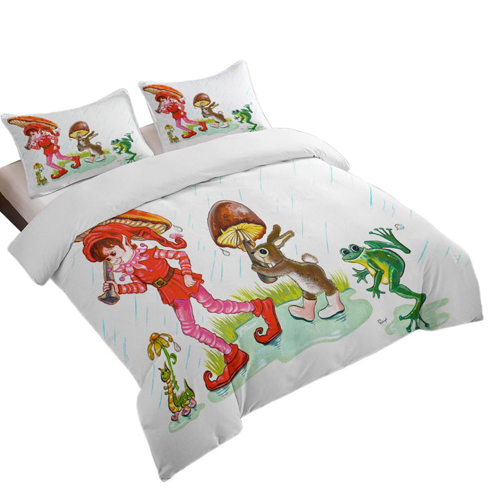 Rain Parade Cute Fairy Tale Painting for Kids Duvet Cover