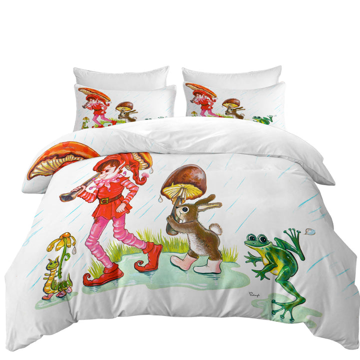 Rain Parade Cute Fairy Tale Painting for Kids Duvet Covers