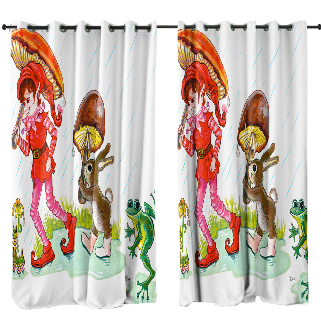 Rain Parade Cute Fairy Tale Painting for Kids Eyelet Curtains