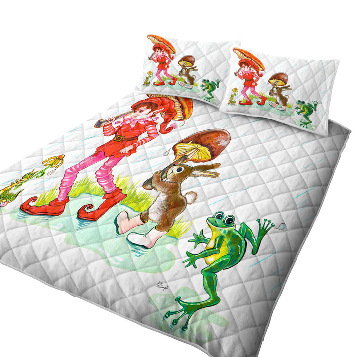 Rain Parade Cute Fairy Tale Painting for Kids King Size Quilt