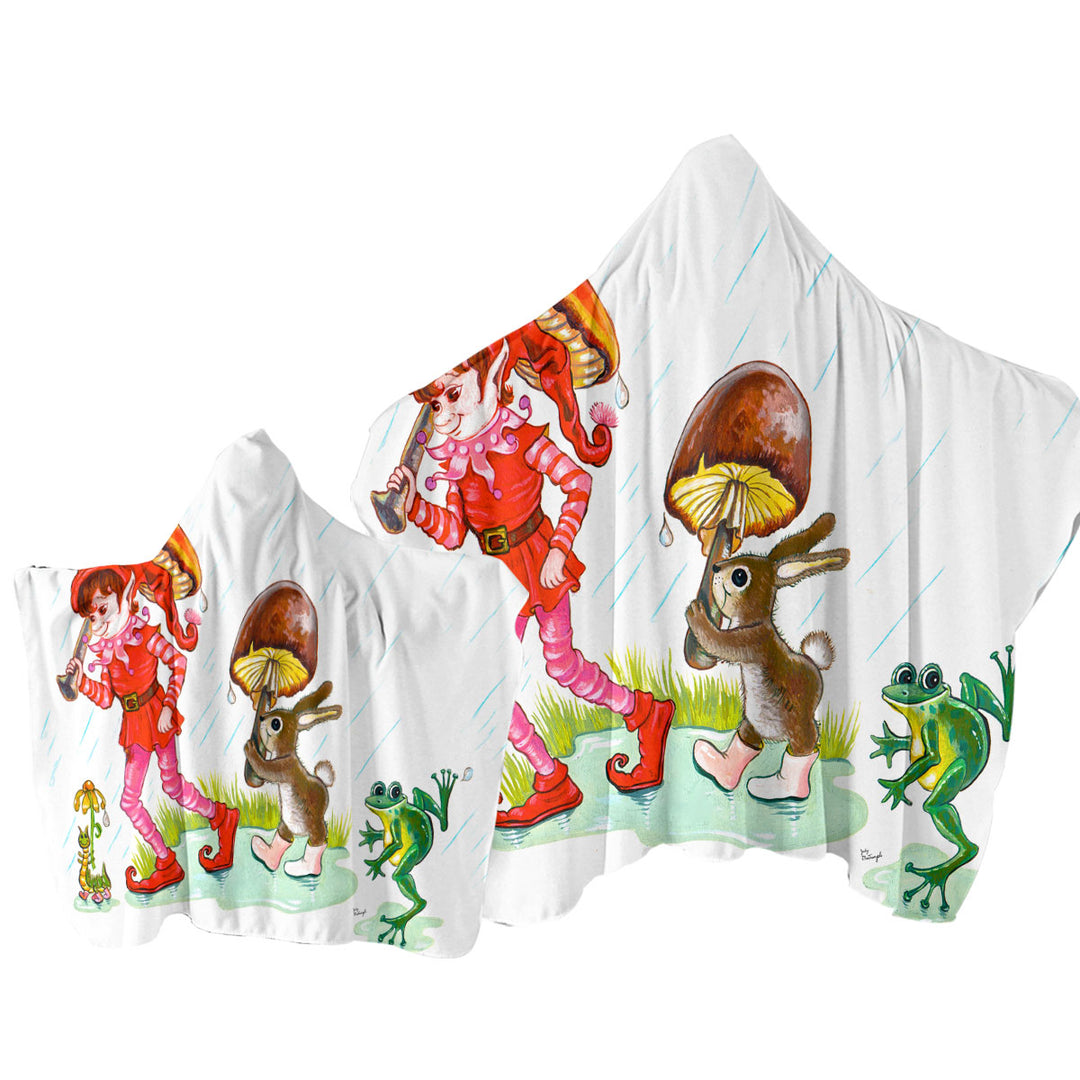 Rain Parade Cute Fairy Tale Painting for Kids Towel with Hood