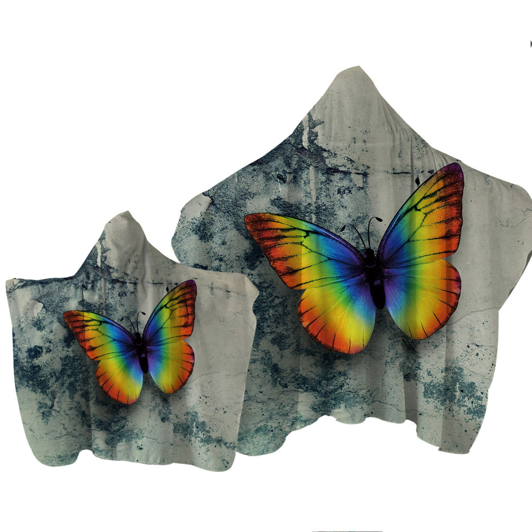 Rainbow Butterfly Over Concrete Hooded Beach Towel