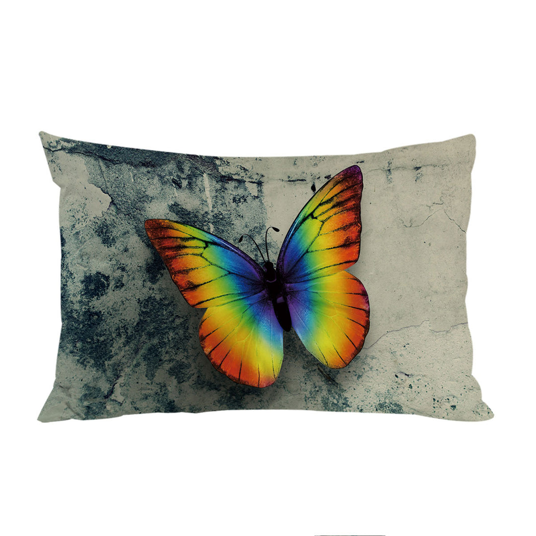 Rainbow Butterfly Over Concrete Pillow Cases