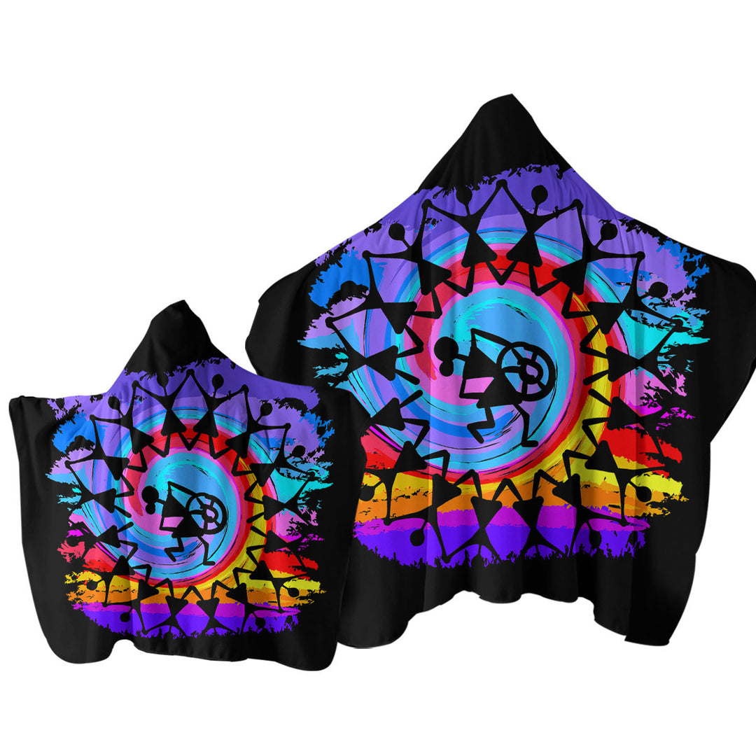 Rainbow Colored Peace Dance Towel with Hood