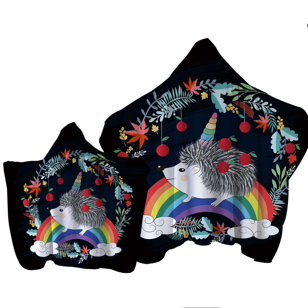 Rainbow Hedgehog Hooded Beach Towel