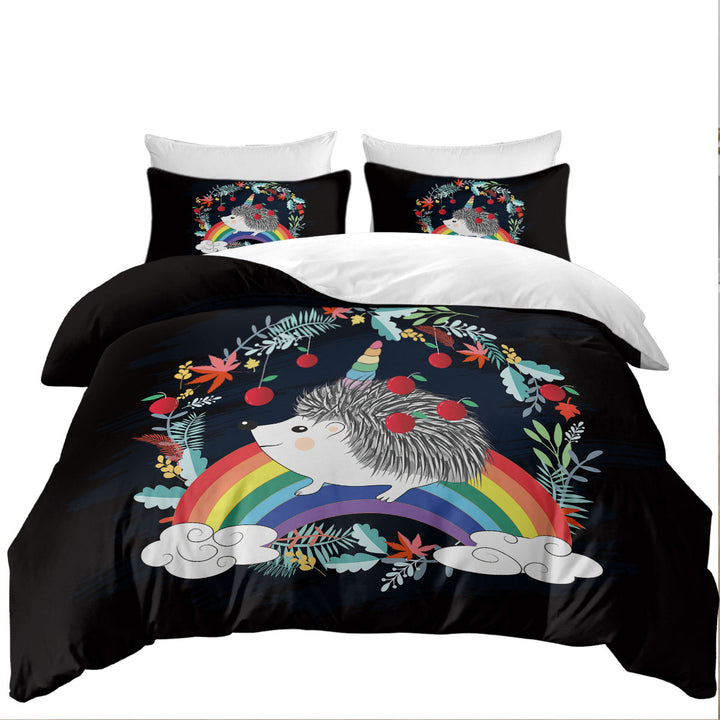 Rainbow Hedgehog King Quilt Cover