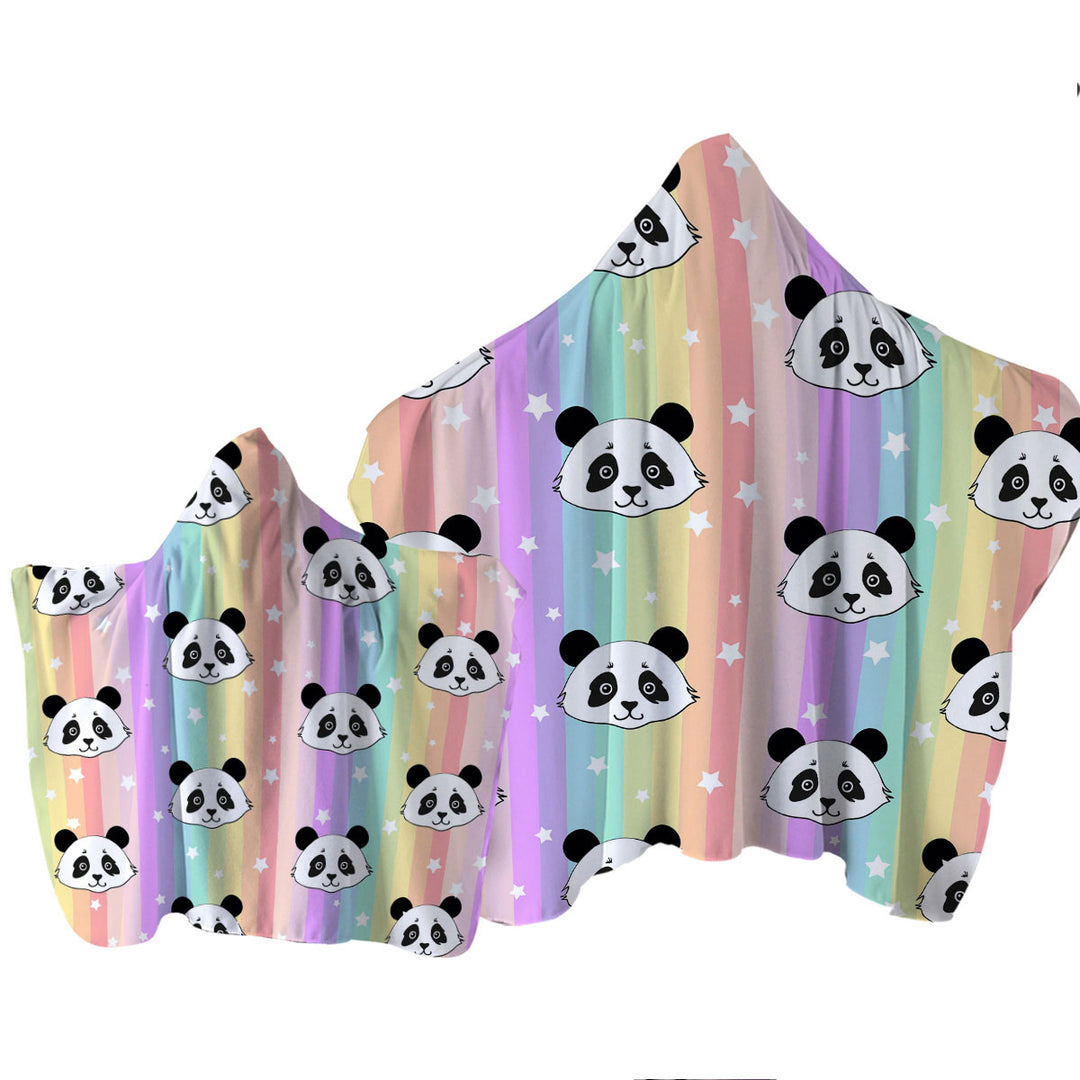 Rainbow Pandas Hooded Beach Towel