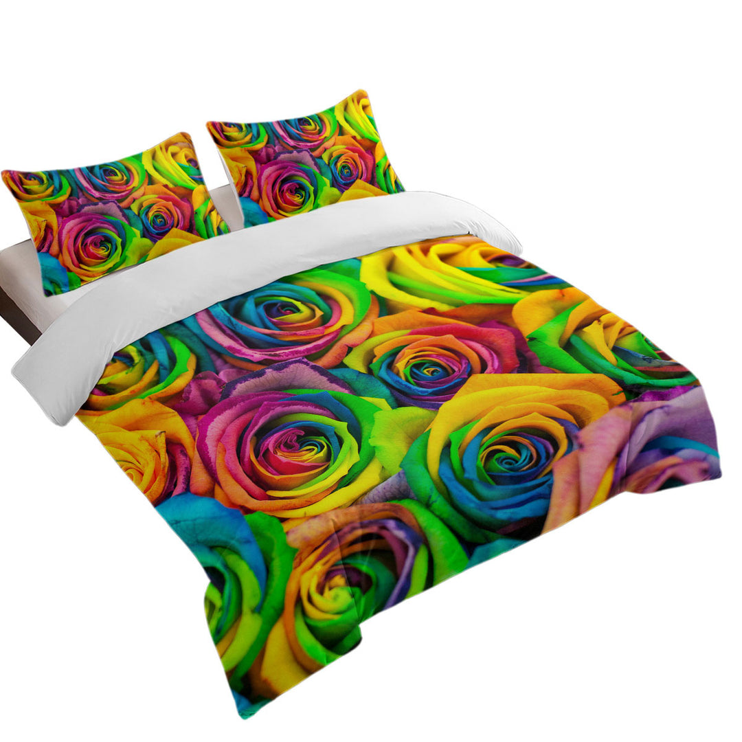 Rainbow Roses King Duvet Cover set