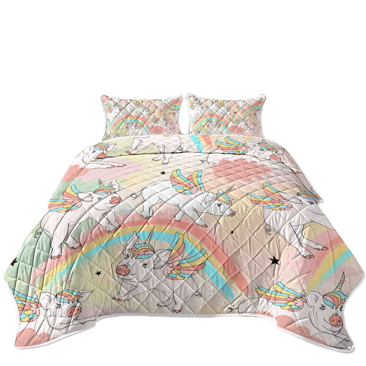 Rainbow Unicorn Pigs California King Quilt Sets