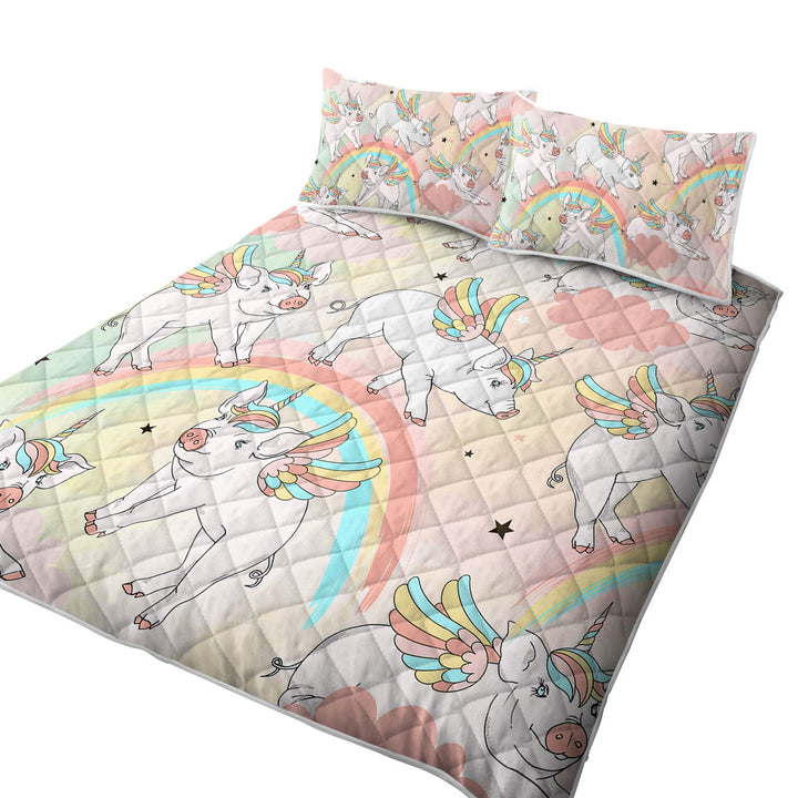 Rainbow Unicorn Pigs King Size Quilt Sets