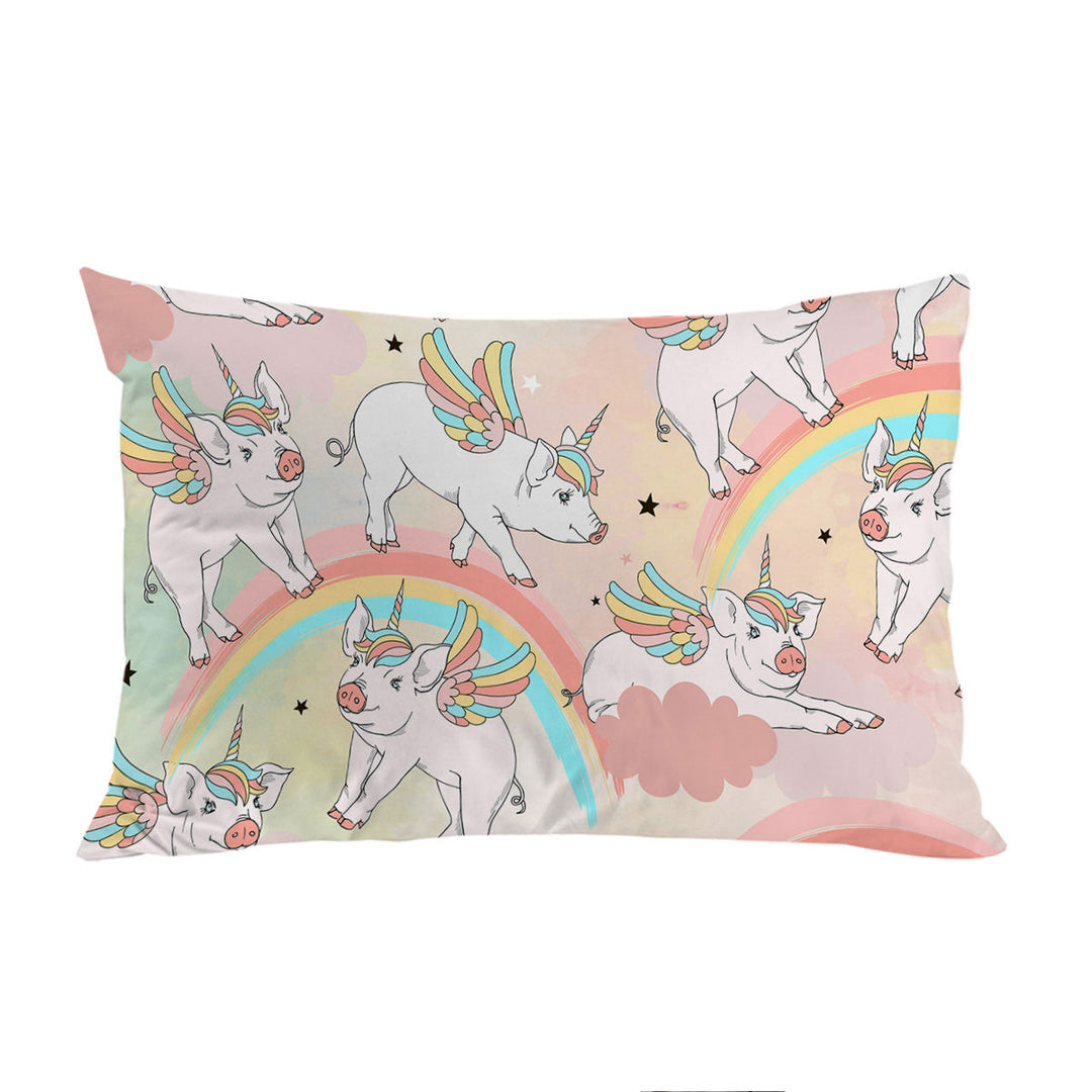 Rainbow Unicorn Pigs Pillow Case Covers