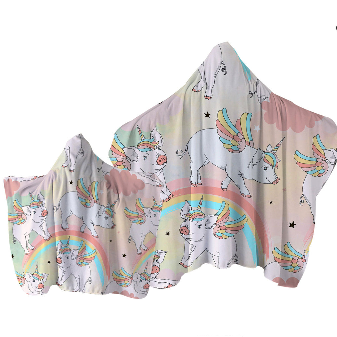 Rainbow Unicorn Pigs Towel with Hood